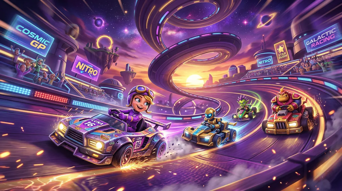 Colourful competitive racing video game scene, Kart Rumble multiplayer game development case study